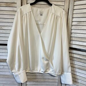 A New Day Cream Long Sleeve Wrap Blouse with V-Neckline